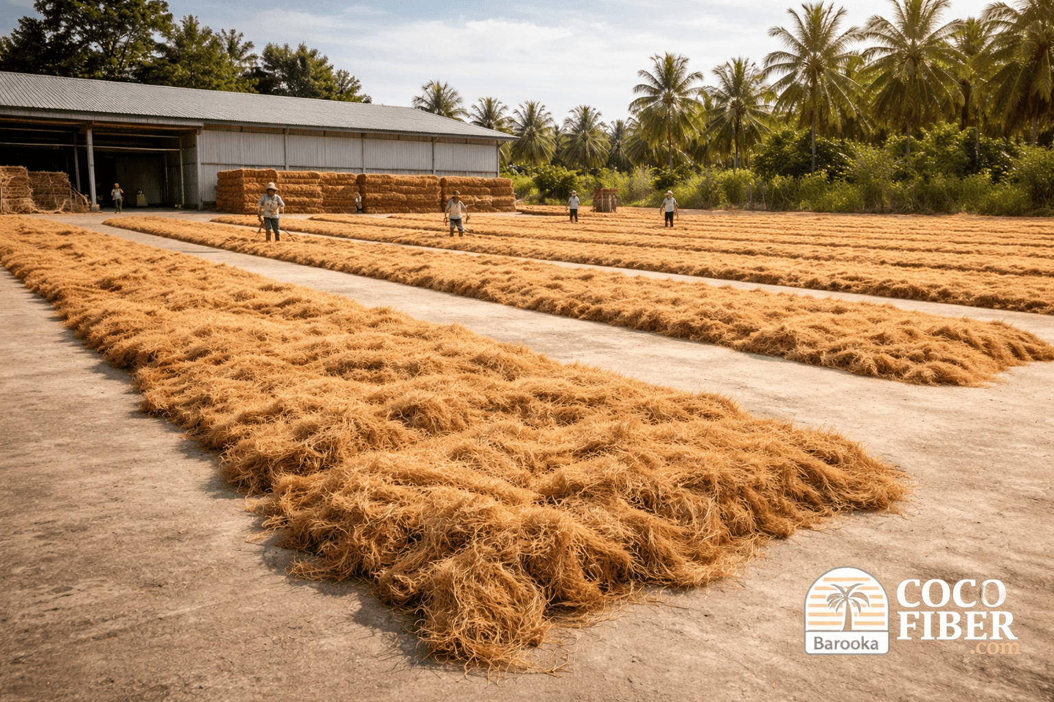 Coconut Fiber Drying Process - Sun drying at our factory